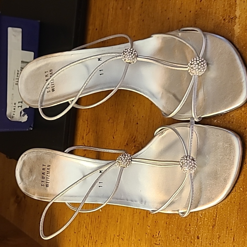 Stuart Weitzman Silver Strappy Heels Size 11 B - Picture 4 of 10